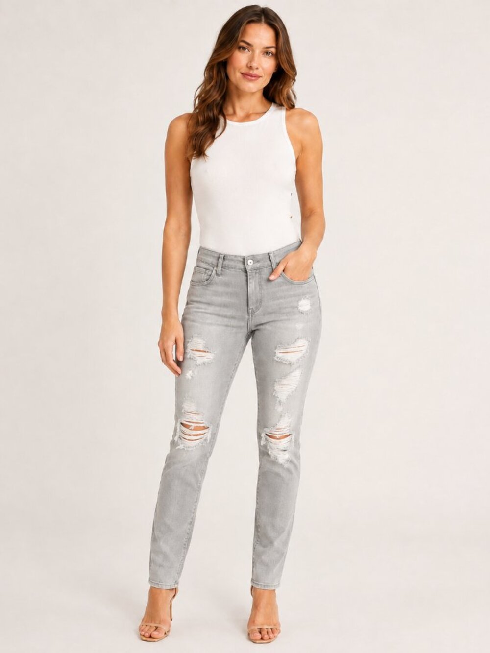 Tractr Diane Mid Rise Slim Gray Jeans NWT